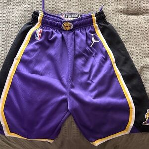 NBA Youth Purple & Black Lakers Basketball Shorts with Yellow Trim